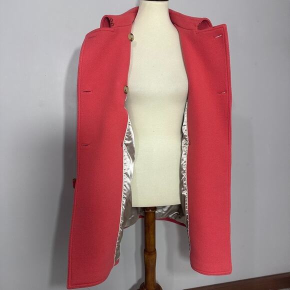 J Crew Stadium Cloth Womens Peacoat Sz 2 Coral Red Belted Rare Nello Gori Preppy - Picture 11 of 14